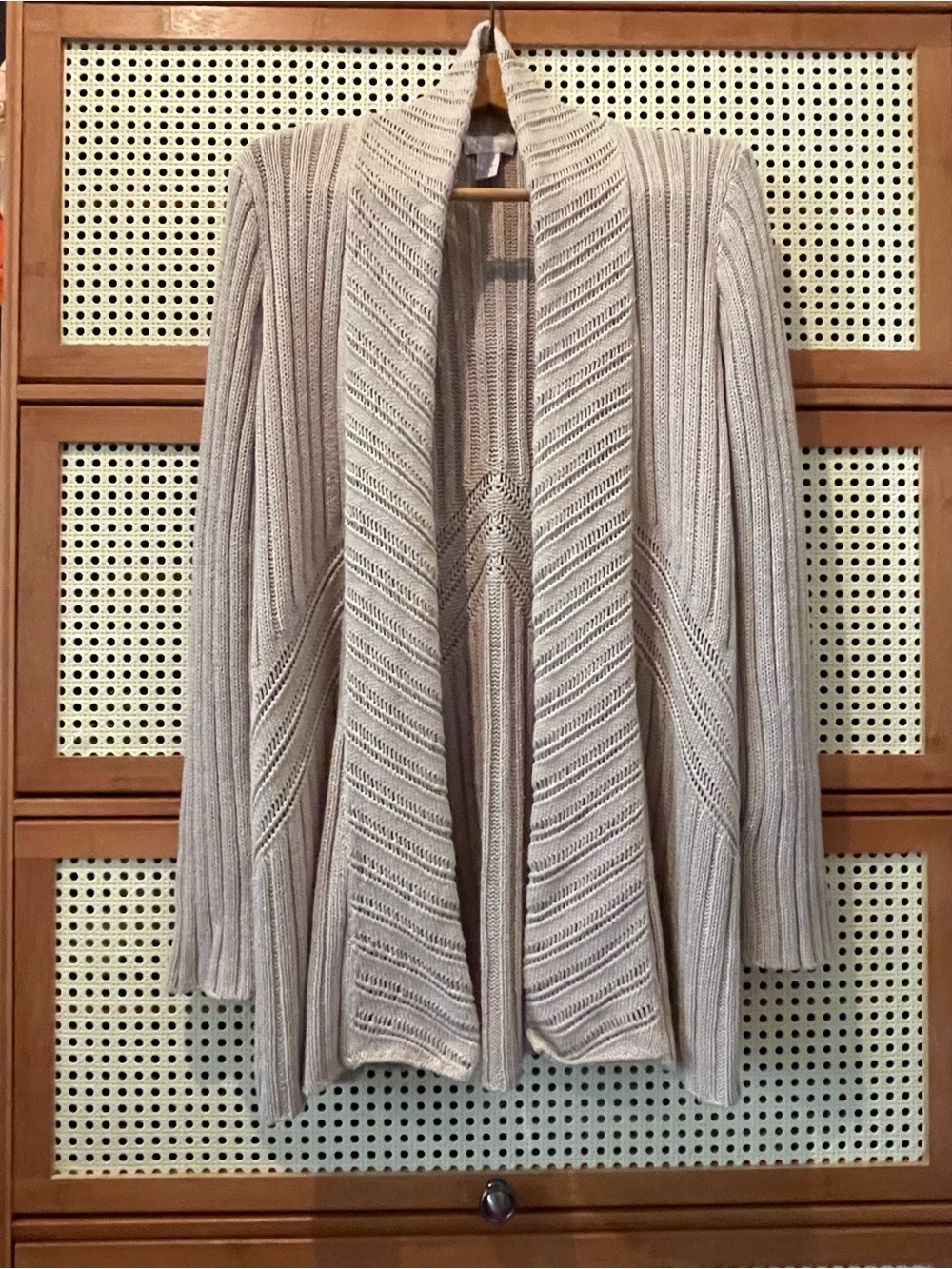 Chico's Open-Front Chevron Rib Cardigan - Latte